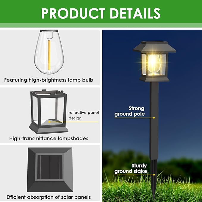 Outdoor solar aisle lights, 2 upgraded LED waterproof solar lights for outdoor use, landscape lighting suitable for outdoor lanes, gardens, walkways, paths, courtyards, lawns decoration, warm white - Image 4