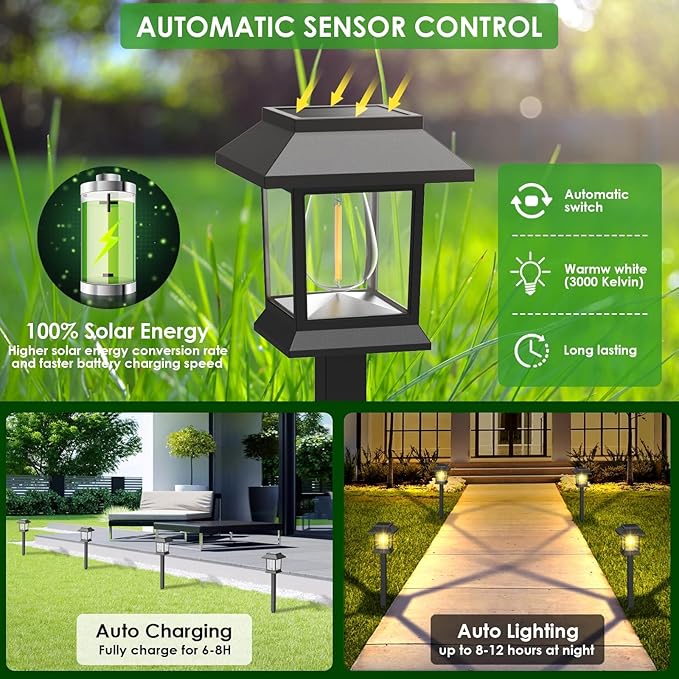 Outdoor solar aisle lights, 2 upgraded LED waterproof solar lights for outdoor use, landscape lighting suitable for outdoor lanes, gardens, walkways, paths, courtyards, lawns decoration, warm white - Image 5