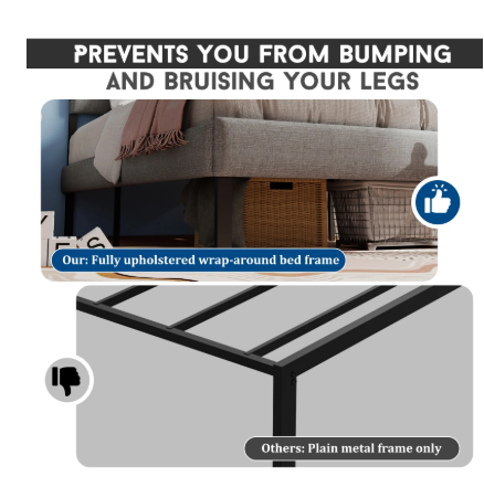 Twin Size Modern Upholstered Bed Frame with Headboard, No Box Spring Needed, Underbed Storage, Gray - Image 4