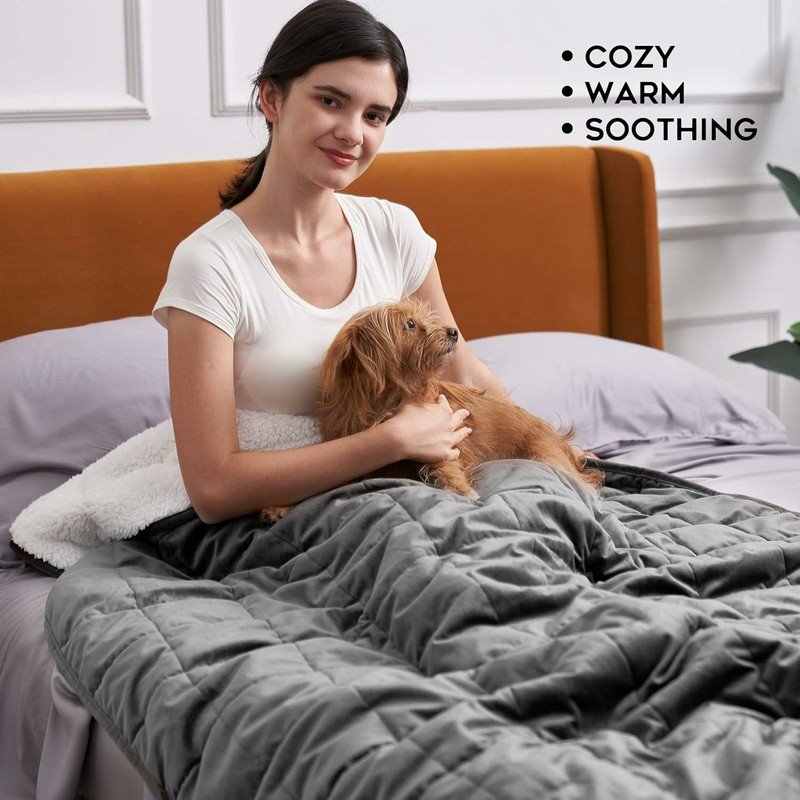 Sherpa Weighted Blanket (Light Grey, 60''x80'' 20lbs) Ultra Fuzzy & Cosy Sherpa Weighted Blanket Throw, Cosy & Relaxing Blanket, Home Decor Piece … - Image 2