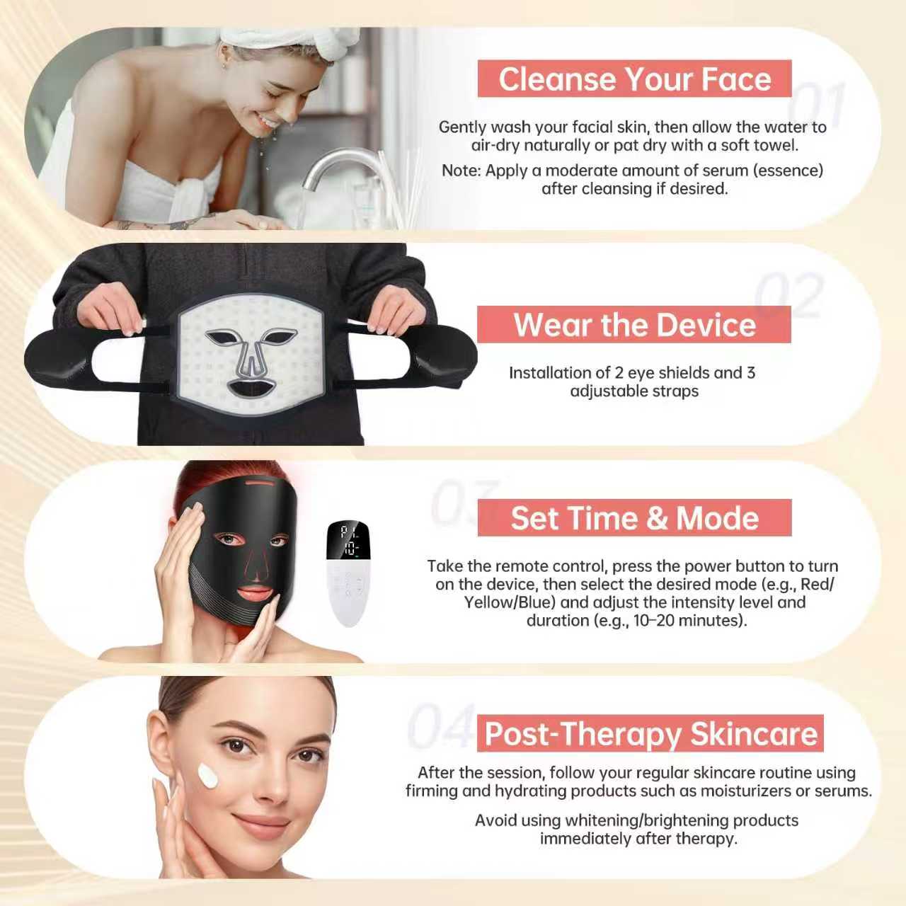 Red Light Therapy for Face, 3 Modes Portable Led Face Mask Light Therapy with Remote, Near-infrared 850 Red Light Mask with Timing Function, Led Light Therapy At Home 180 LED Beads - Image 2