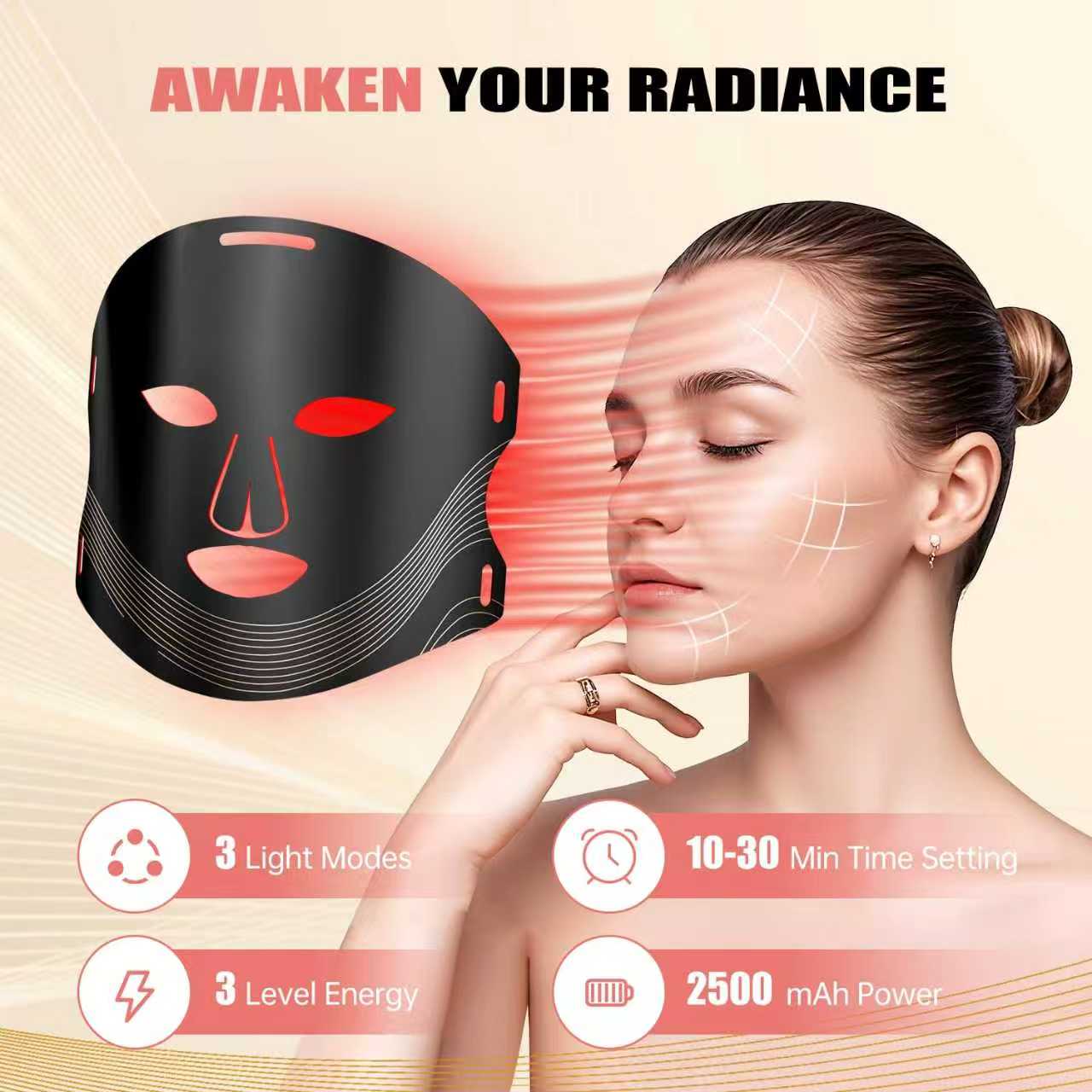 Red Light Therapy for Face, 3 Modes Portable Led Face Mask Light Therapy with Remote, Near-infrared 850 Red Light Mask with Timing Function, Led Light Therapy At Home 180 LED Beads - Image 4