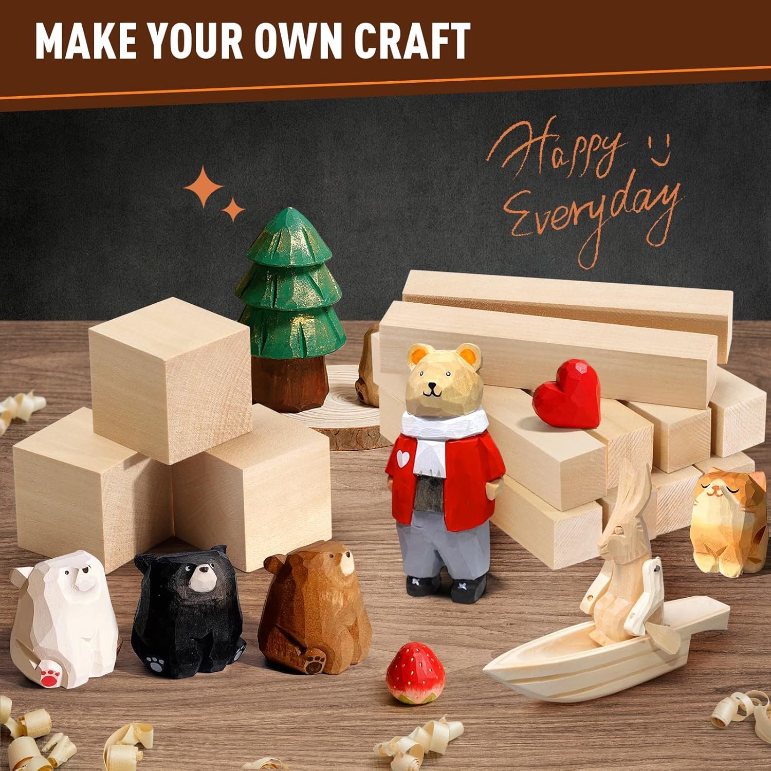 26PCS Basswood Carving Blocks, Whittling Wood Blocks, Woods Carving Kit with 4 Different Sizes, Easy to Use for Wood Carving and Woods Crafts, for Kids and Adults - Image 7