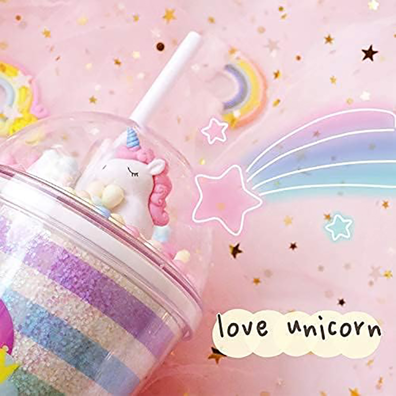 380ML Double Wall Tumbler with Straw, Cute Unicorn Dome Lid with Colorful Bubbles, BPA-Free Reusable Water Bottle for Kids & Girls - Image 2