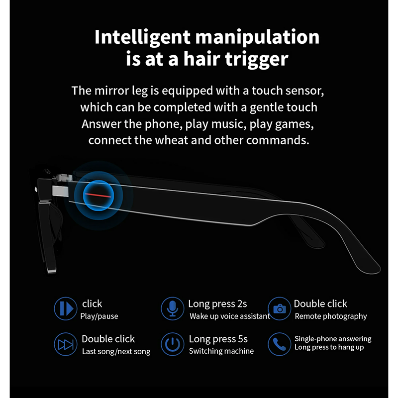 Smart Bluetooth Audio Glasses - Wireless Open-Ear Speaker Headphones Sunglasses & Anti-Blue Light Lenses, Hands-Free Calling Music, IP5 Waterproof, Voice Control for Driving Gaming Travel (Compatible with iOS/Android) - Image 8