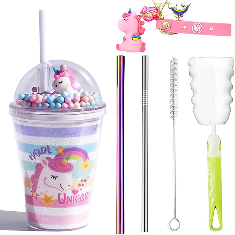 380ML Double Wall Tumbler with Straw, Cute Unicorn Dome Lid with Colorful Bubbles, BPA-Free Reusable Water Bottle for Kids & Girls - Image 3