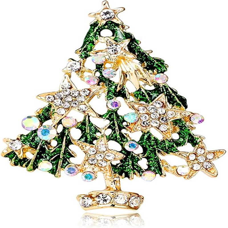 Christmas Brooch Pins Crystal Christmas Tree Snowflake Jingle Bell Reindeer Enamel Brooches Holiday Party Gift for Women - Image 3