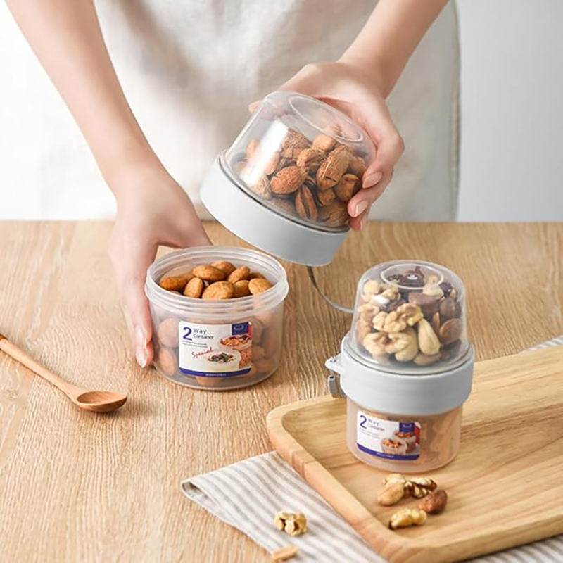 Portable 2-Layer Breakfast Cup on the Go, Salad Yogurt Container with Topping Compartment, Leak-Proof Cereal To-Go Cup (310ml+560ml/760ml) - Image 3