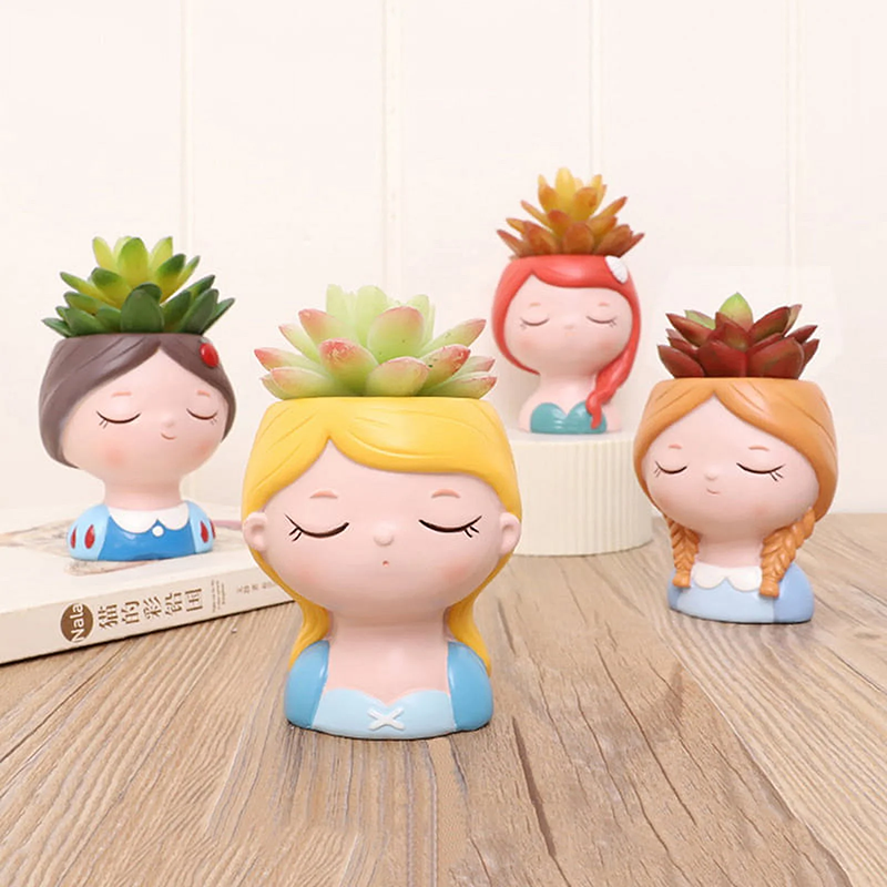 Cute Princess Succulent Planter Pots, Mermaid & Sleeping Beauty Flower Pot for Indoor Decor, Decorative Resin Desktop Ornament for Girls & Women - Image 2