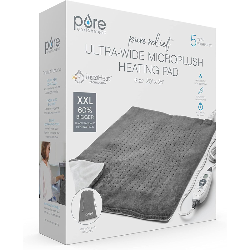 Pure Enrichment PureRelief Ultra-Wide Microplush Heating Pad - 20” x 40” XXL Size & 6 Heat Settings for Temporary Neck, Shoulder & Back Pain Relief - Moist Heat Option & Machine Washable - Image 8