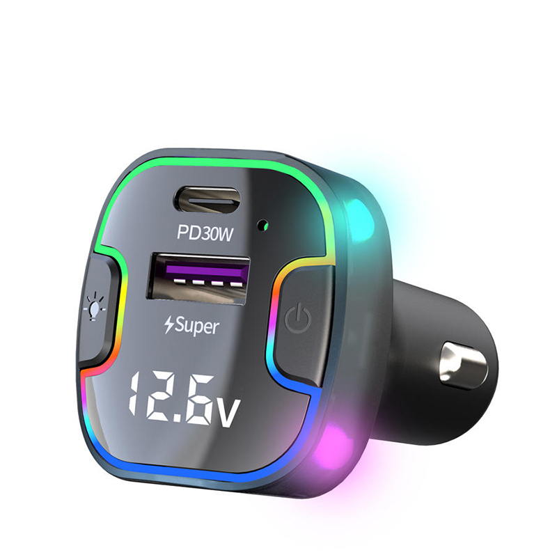 Bluetooth 5.3 Car FM Transmitter, PD 30W & QC 3.0 Fast Car Charger, with 12.6V Voltage Display, RGB Backlit, Hands-Free Calling, Support USB Drive Music Player - Image 2