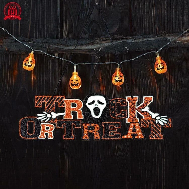 2Pcs Halloween Door Hanging Decorations, Glittery "BOO" & "TRICK OR TREAT" Signs, Spooky Ghost Home Wall Decor for Outdoor & Indoor - Image 2