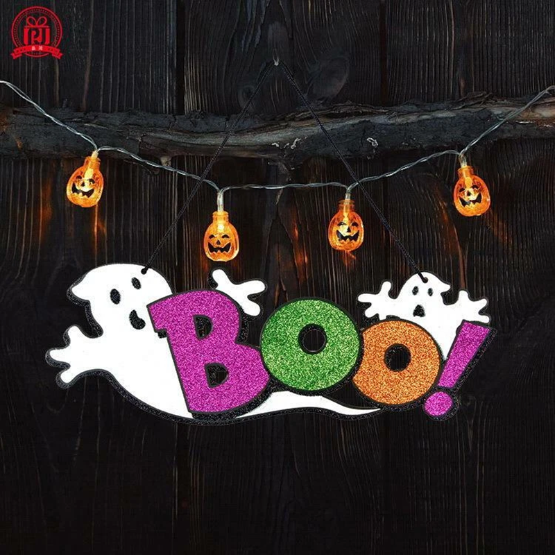 2Pcs Halloween Door Hanging Decorations, Glittery "BOO" & "TRICK OR TREAT" Signs, Spooky Ghost Home Wall Decor for Outdoor & Indoor - Image 3