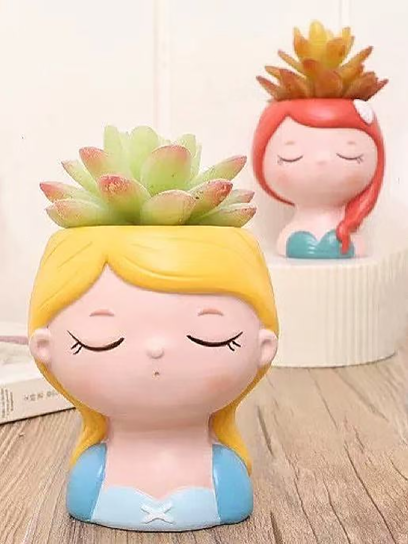Cute Princess Succulent Planter Pots, Mermaid & Sleeping Beauty Flower Pot for Indoor Decor, Decorative Resin Desktop Ornament for Girls & Women - Image 3