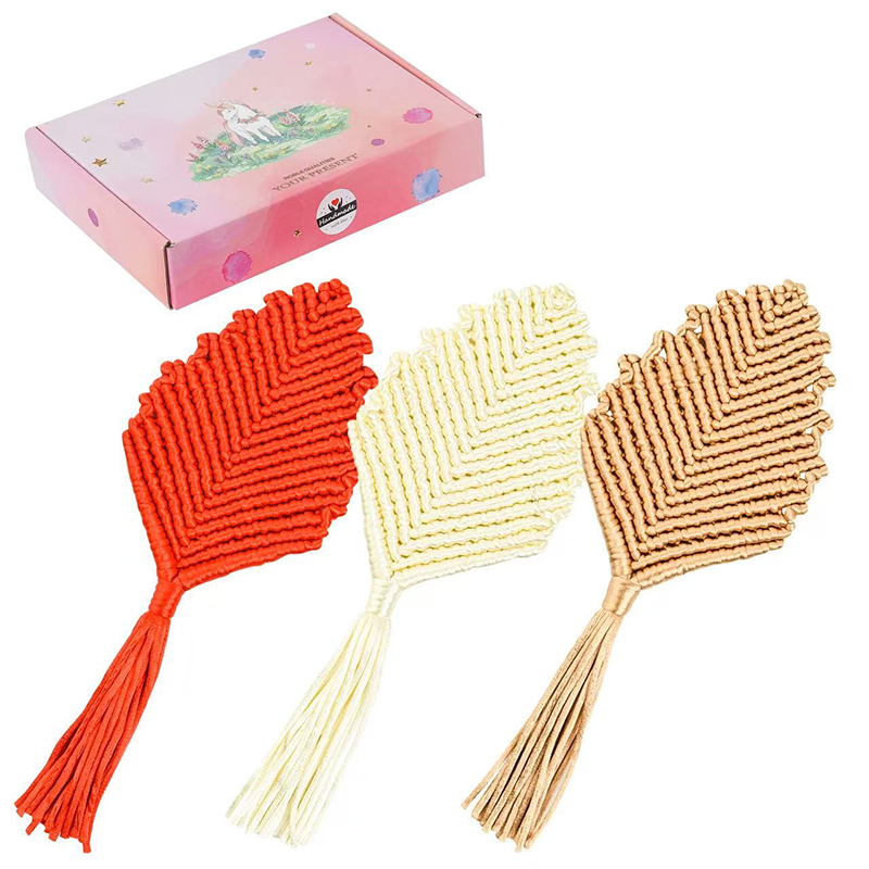 3-Pack Handmade Macrame Coasters Set, Boho Woven Cup Mats & Wall Decor, Colorful Star & Leaf Pattern for Home & Coffee Bar - Image 3