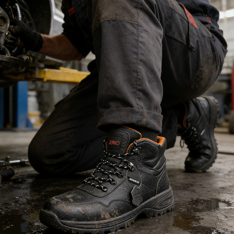 Heavy Duty Steel Toe Work Boots – Waterproof Embossed Leather Safety Shoes with Non-Slip Double-Density Sole, Puncture-Proof & Impact Resistant for Construction, Hiking & Industrial Use - Image 6