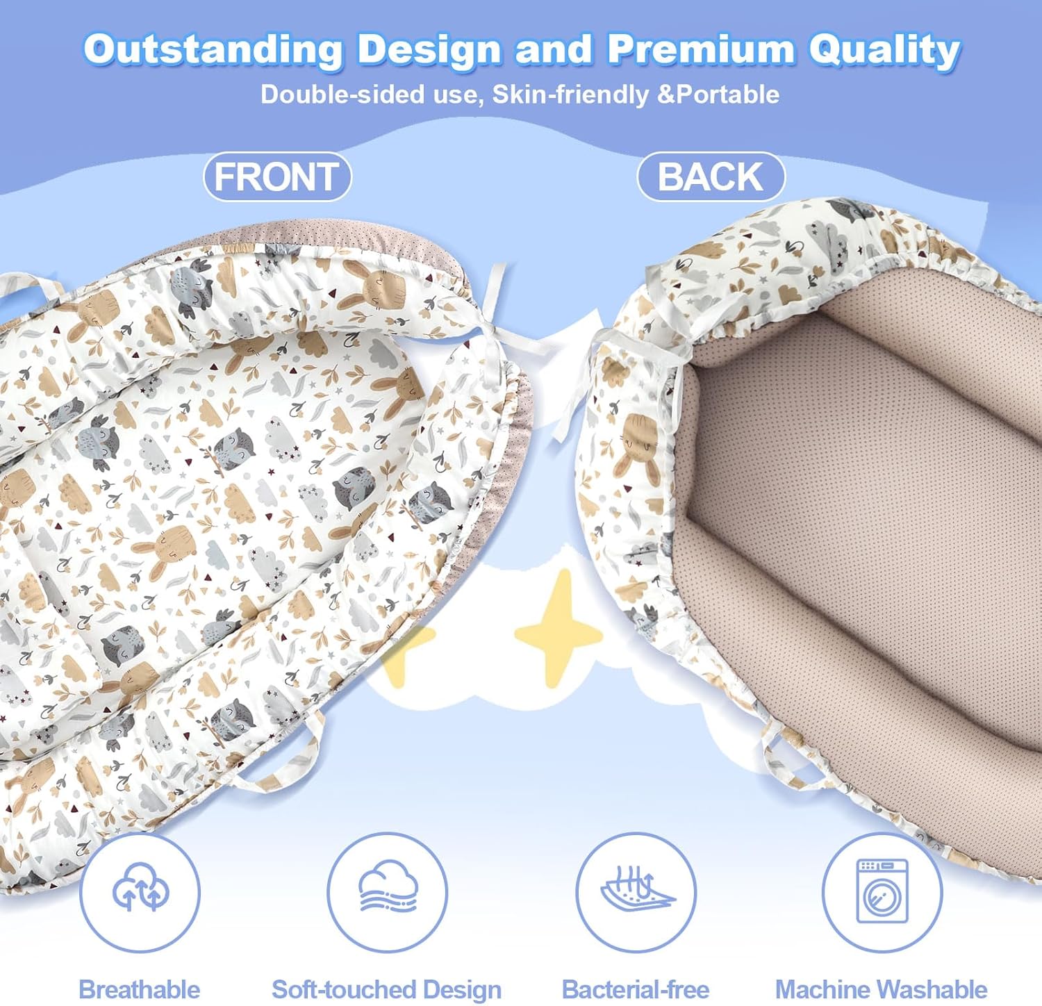 Baby Lounger, Portable Baby Lounger for Newborn 0–24 Months, Infant Nest for Travel, Floor Time, and Crib Use, Baby Essentials for Home - Image 4