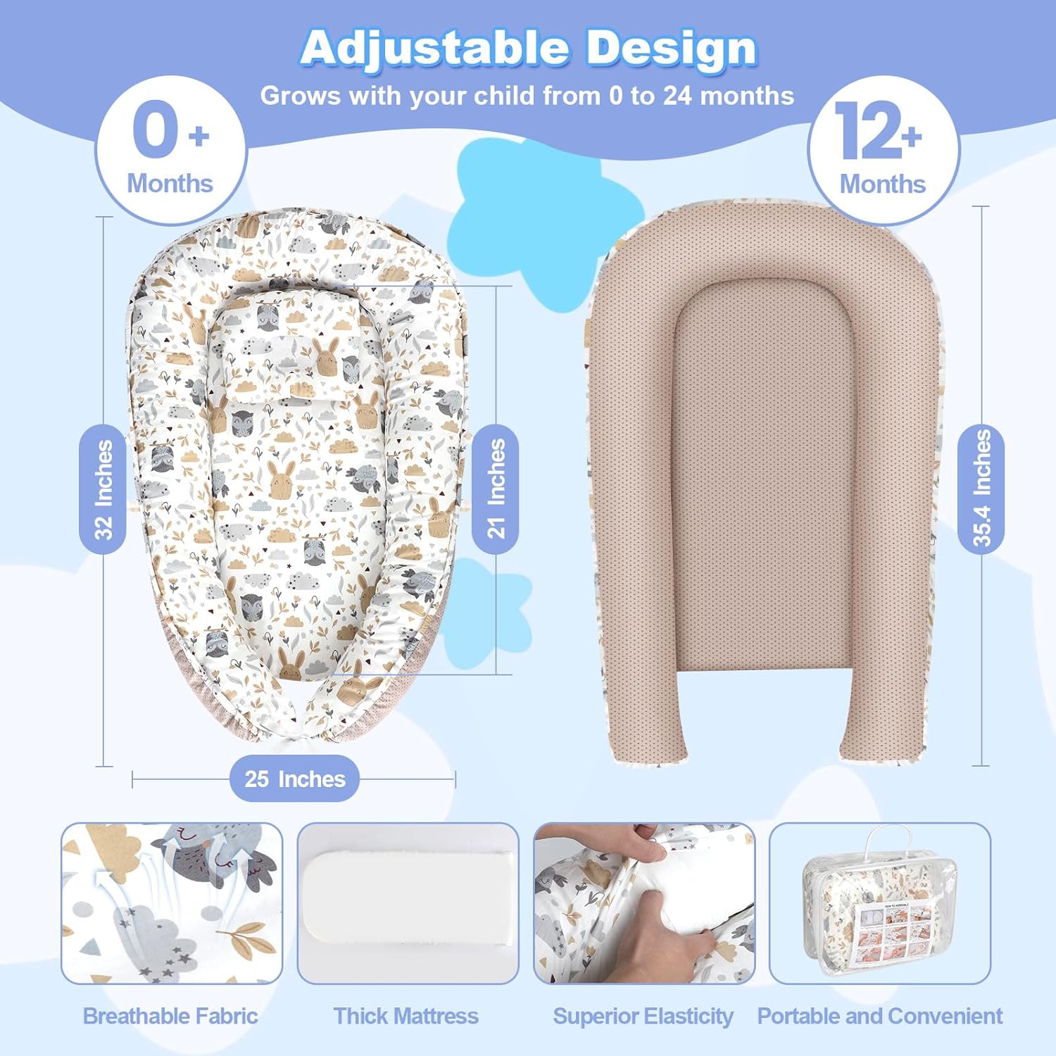 Baby Lounger, Portable Baby Lounger for Newborn 0–24 Months, Infant Nest for Travel, Floor Time, and Crib Use, Baby Essentials for Home - Image 7