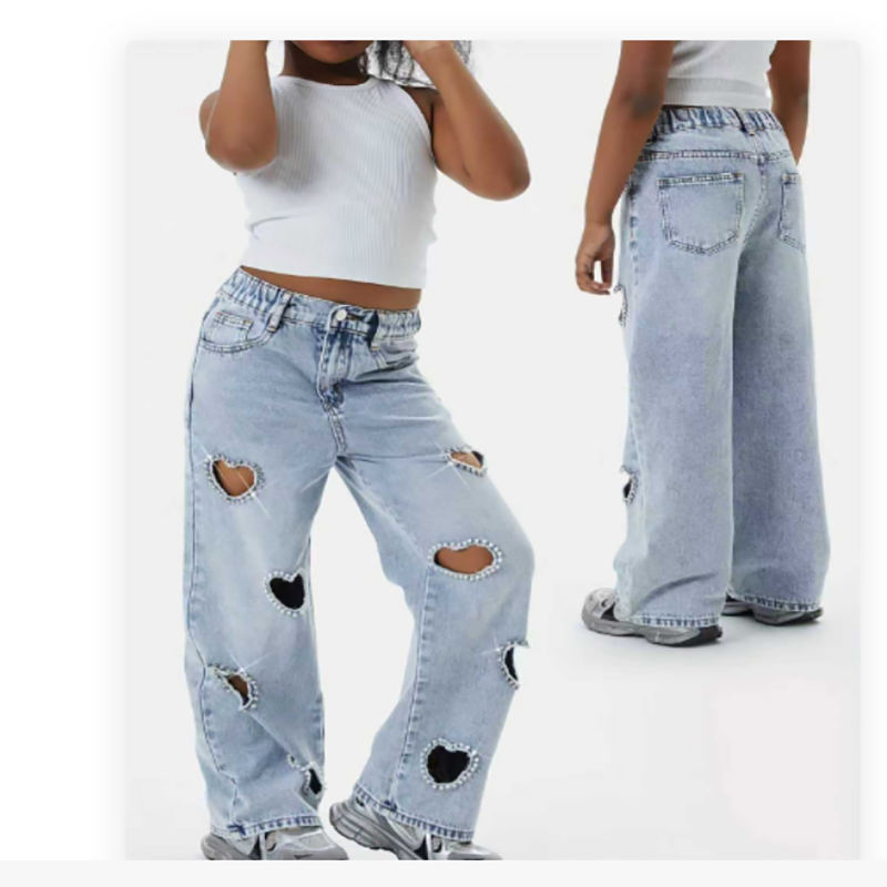 Trendy Girls' Denim Collection - Embroidered Straight Jeans / Pearl Denim Jacket / 2-Piece Sets - Multiple Styles - Image 6