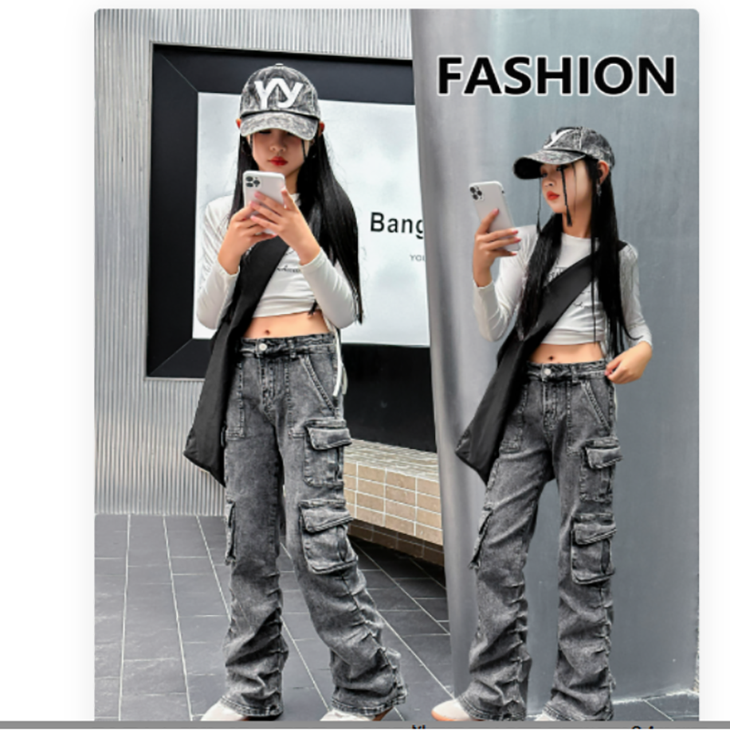 Trendy Girls' Denim Collection - Embroidered Straight Jeans / Pearl Denim Jacket / 2-Piece Sets - Multiple Styles - Image 8