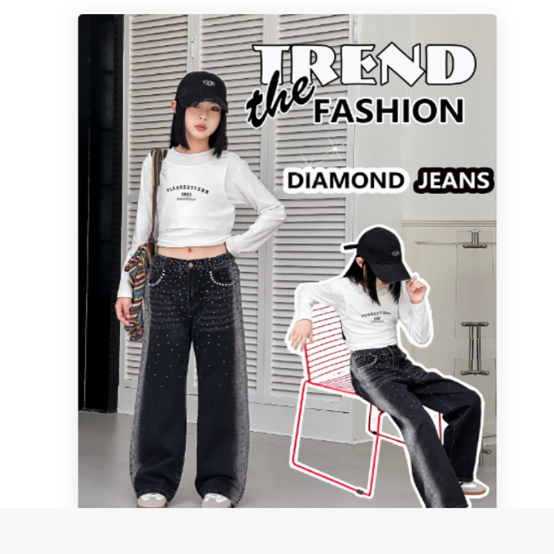 Trendy Girls' Denim Collection - Embroidered Straight Jeans / Pearl Denim Jacket / 2-Piece Sets - Multiple Styles - Image 9