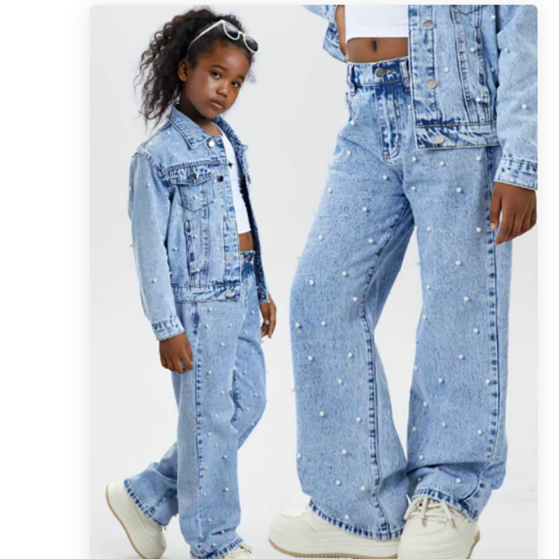 Trendy Girls' Denim Collection - Embroidered Straight Jeans / Pearl Denim Jacket / 2-Piece Sets - Multiple Styles - Image 10
