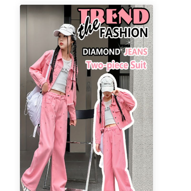 Trendy Girls' Denim Collection - Embroidered Straight Jeans / Pearl Denim Jacket / 2-Piece Sets - Multiple Styles - Image 3
