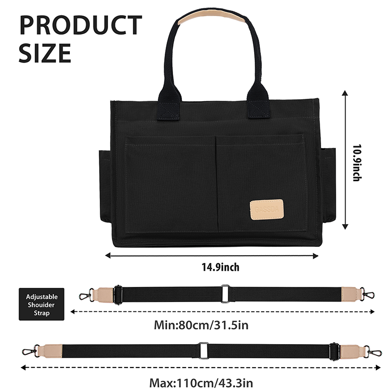 Multi-Pocket Canvas Tote Bag with Adjustable Strap - Large Capacity Travel Handbag - Wholesale Liquidation Closeout Deal - Multi-functional Shoulder Bag for Work, School, & Travel - Image 8