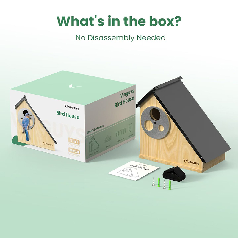 3-in-1 Wooden Bird House with Adjustable Entrance (1/1.5/1.75 inch) - Metal Roof Outdoor Birdhouse for Bluebird, Finch & Wren - Wholesale Liquidation Special. - Image 3